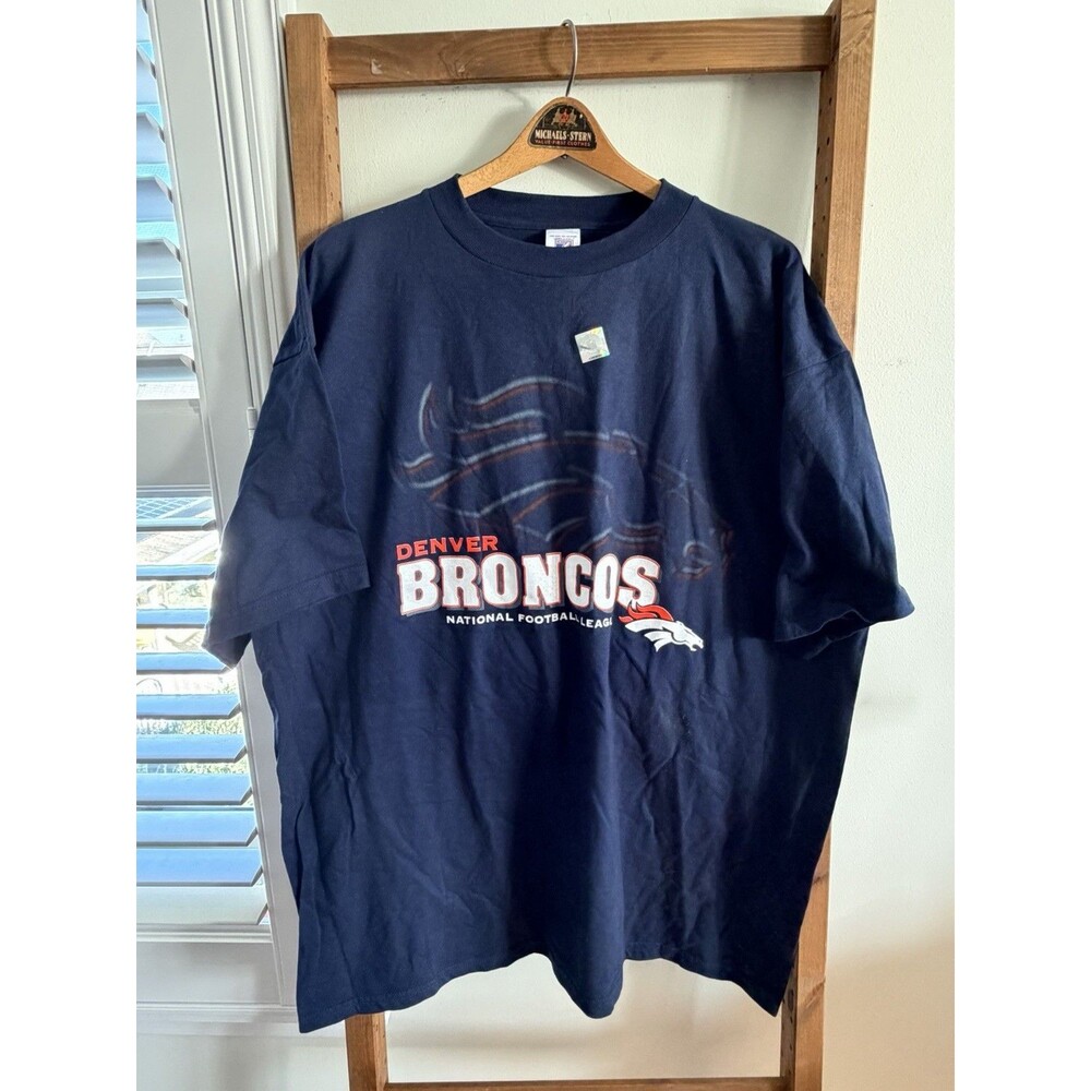 Vintage Logo 7 Denver Broncos Short Sleeve T Shirt Men's 2XL Blue 90’s NEW